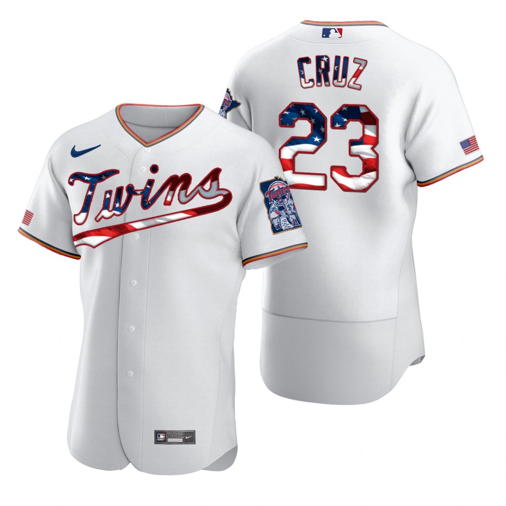 Minnesota Twins 23 Nelson Cruz Men Nike White Fluttering USA Flag Limited Edition Authentic MLB Jersey